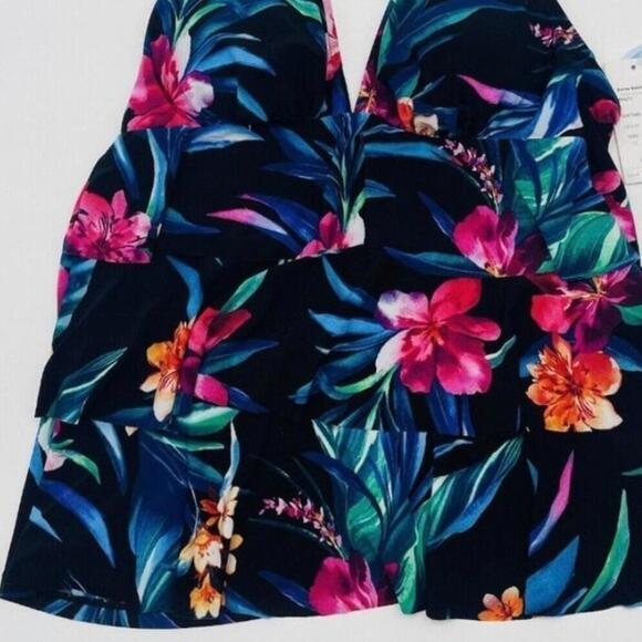SWIM SOLUTIONS WOMENS PRINTED TIERED HALTER TANKINI TOP swimwear, New 10 - Picture 6 of 13